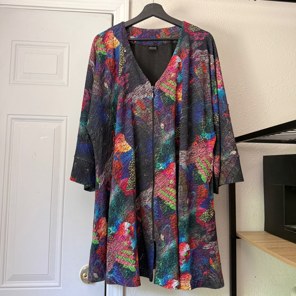 AINO Finland rainbow lagenlook tropical parrot full zip long line sleeve jacket